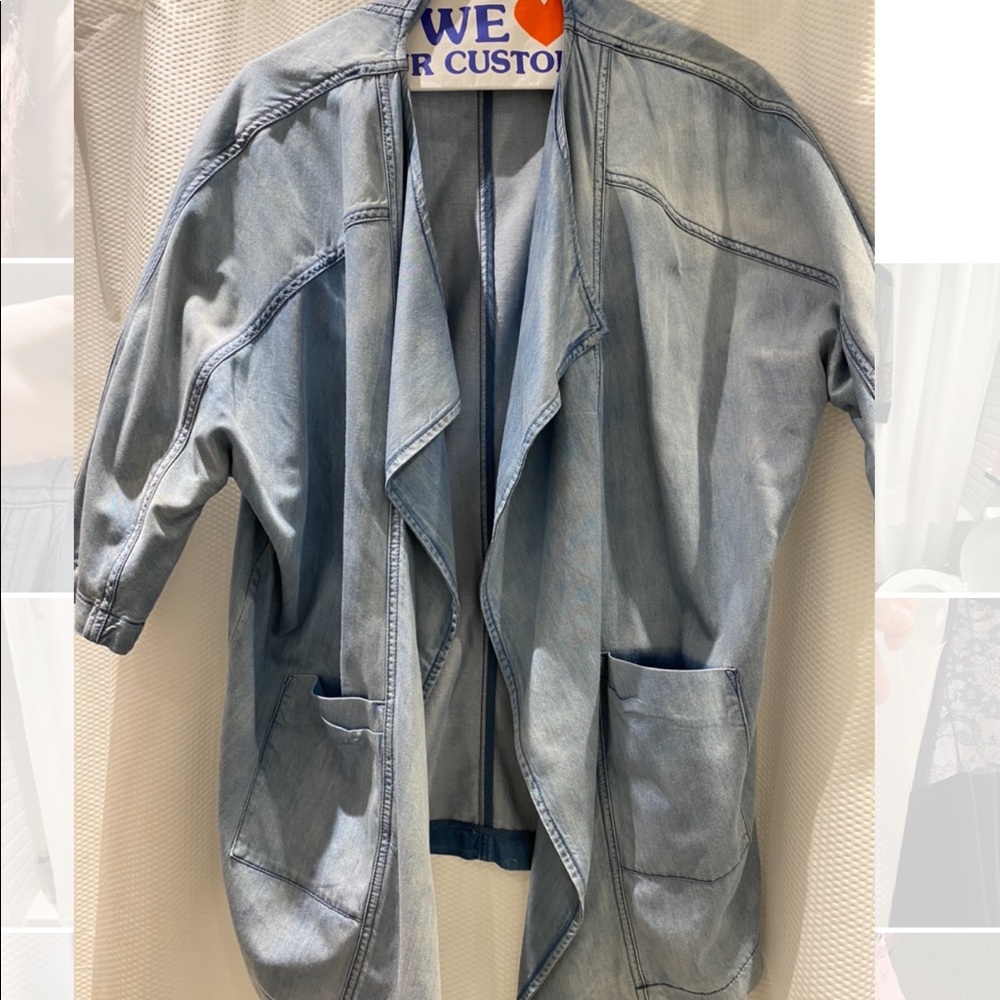 Draped light weight light wash jean jacket